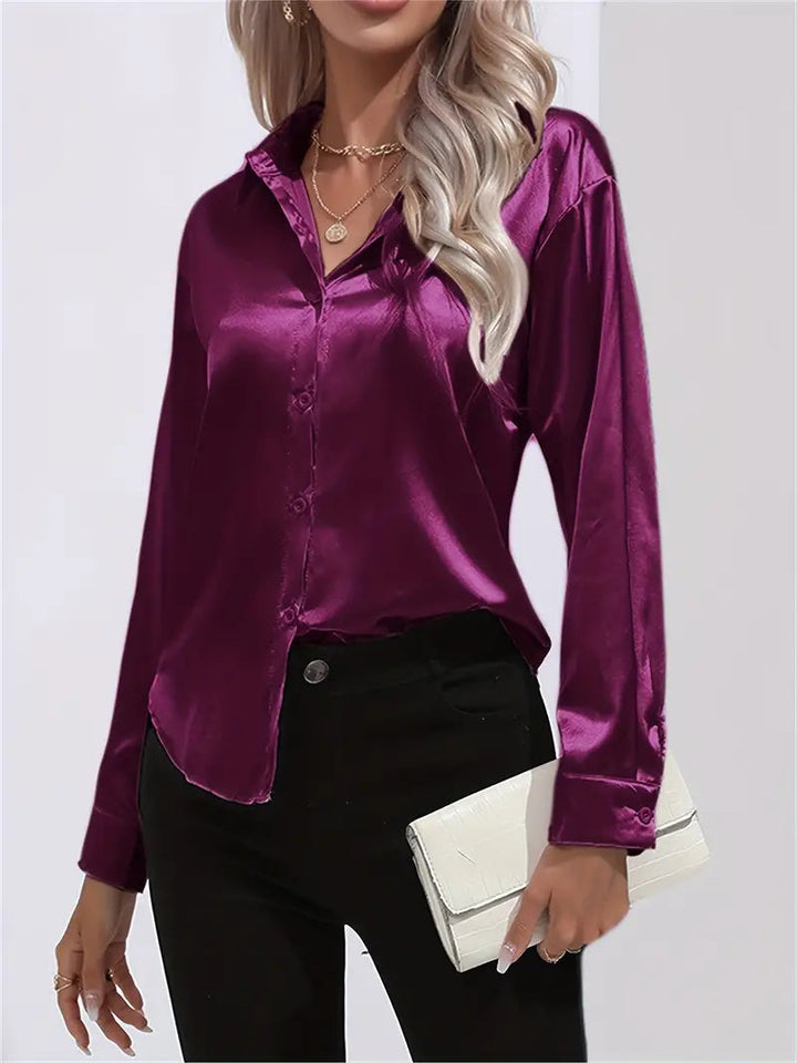 Alison Satin Blus | Elegant skjorta med knappar för kvinnor-Eva Jonsson