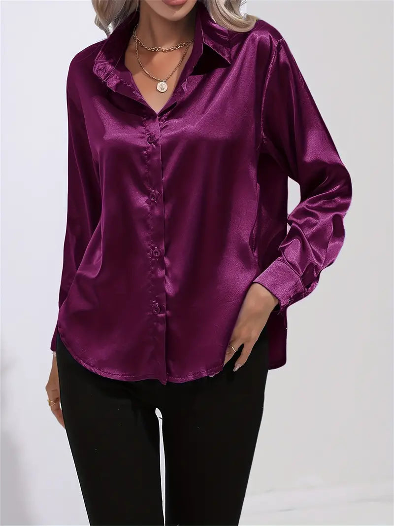 Alison Satin Blus | Elegant skjorta med knappar för kvinnor-Eva Jonsson