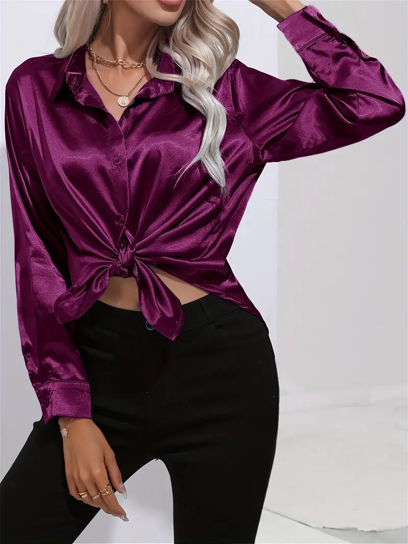 Alison Satin Blus | Elegant skjorta med knappar för kvinnor-Eva Jonsson