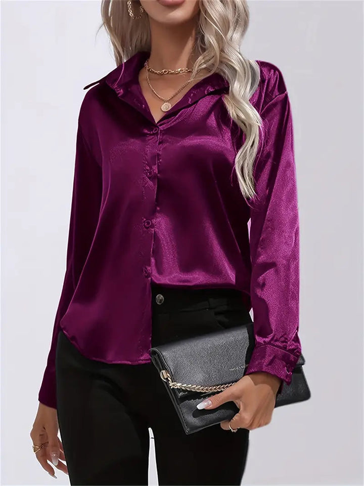 Alison Satin Blus | Elegant skjorta med knappar för kvinnor-Eva Jonsson