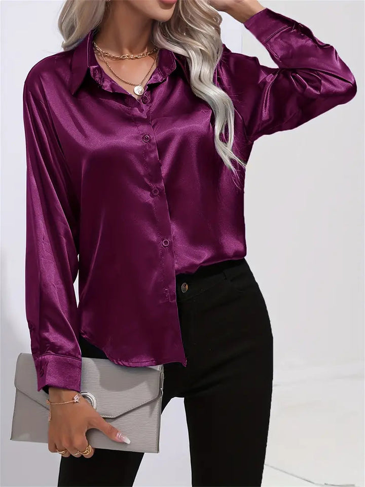 Alison Satin Blus | Elegant skjorta med knappar för kvinnor-Eva Jonsson