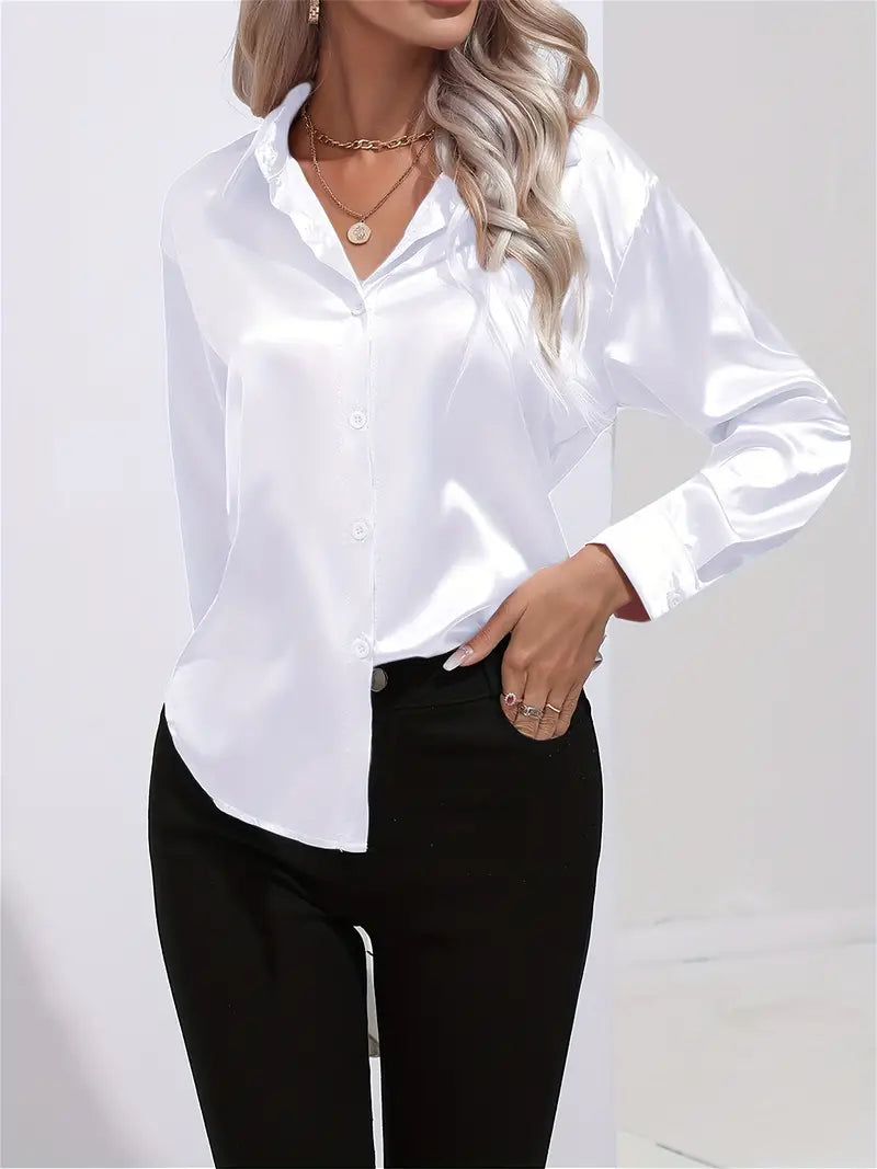Alison Satin Blus | Elegant skjorta med knappar för kvinnor-Eva Jonsson