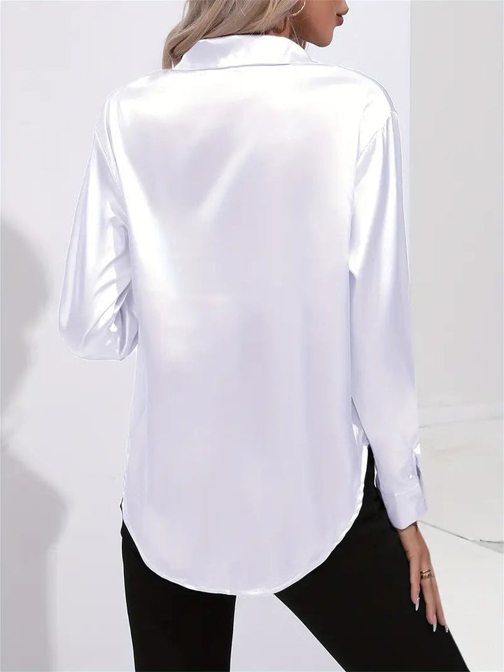 Alison Satin Blus | Elegant skjorta med knappar för kvinnor-Eva Jonsson