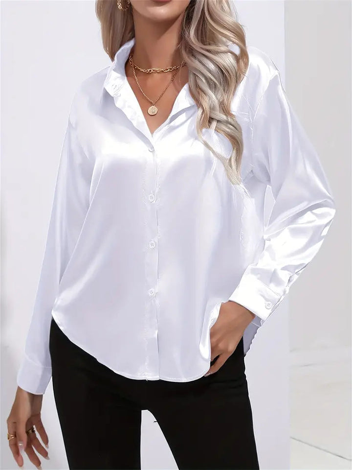 Alison Satin Blus | Elegant skjorta med knappar för kvinnor-Eva Jonsson