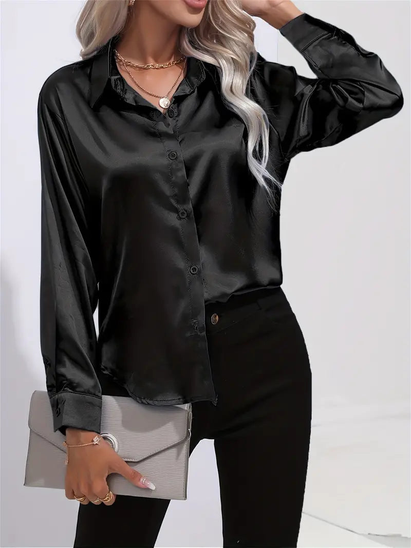 Alison Satin Blus | Elegant skjorta med knappar för kvinnor-Eva Jonsson