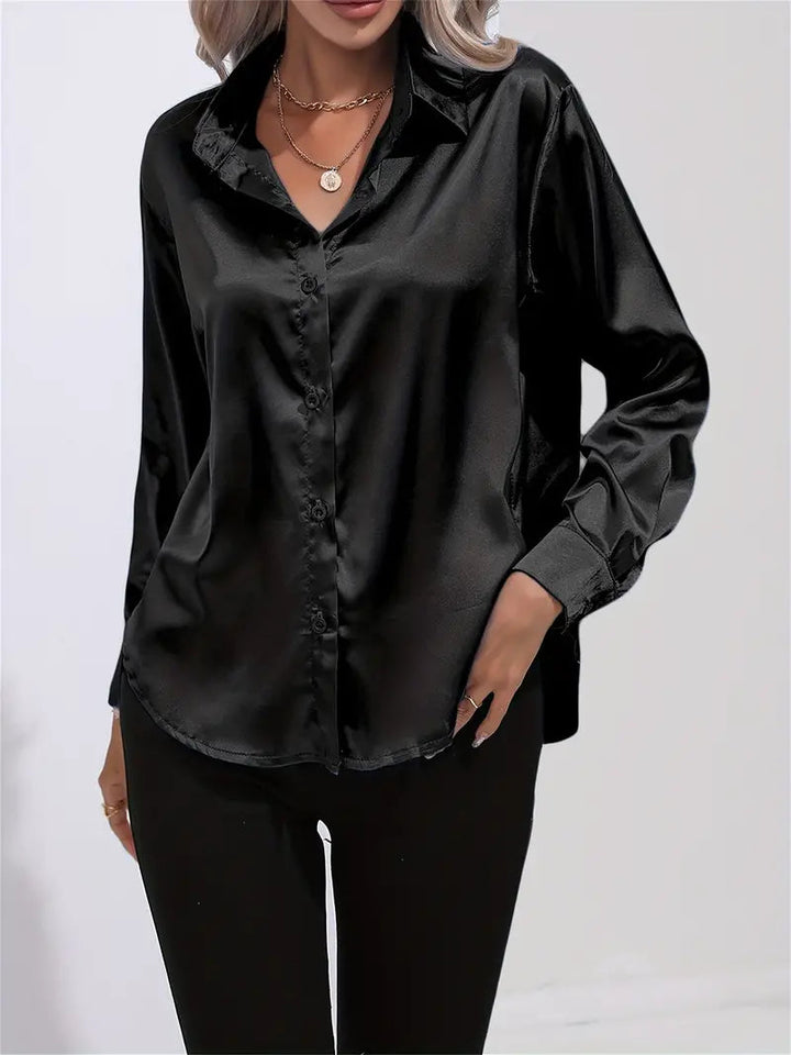 Alison Satin Blus | Elegant skjorta med knappar för kvinnor-Eva Jonsson