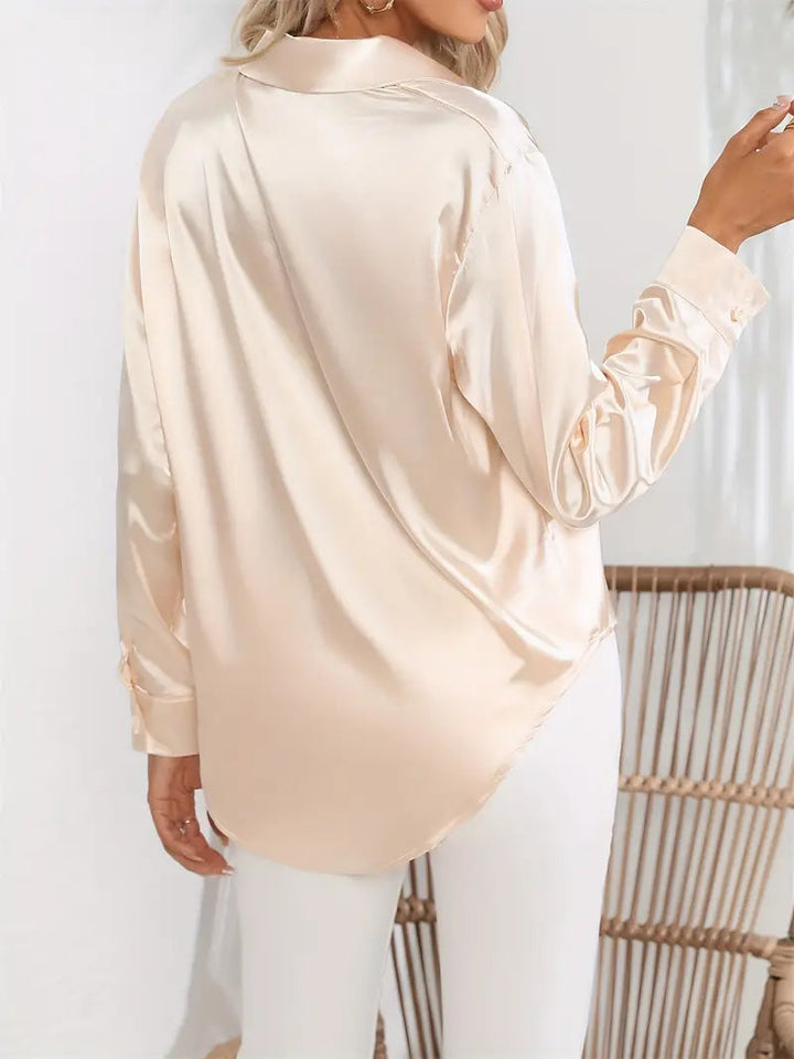 Alison Satin Blus | Elegant skjorta med knappar för kvinnor-Eva Jonsson
