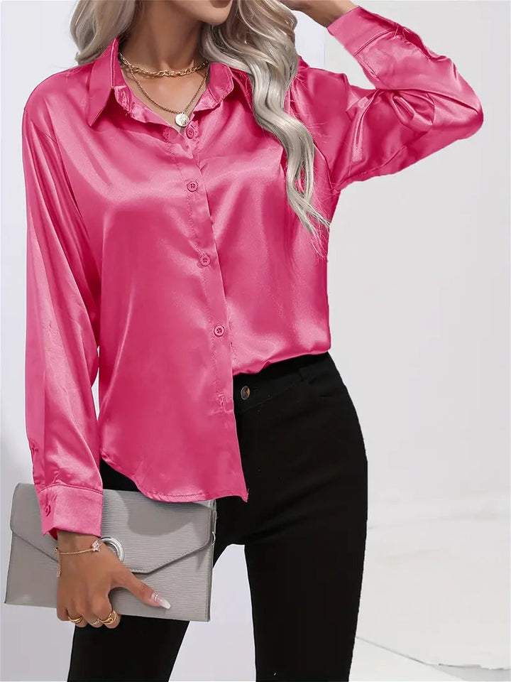 Alison Satin Blus | Elegant skjorta med knappar för kvinnor-Eva Jonsson