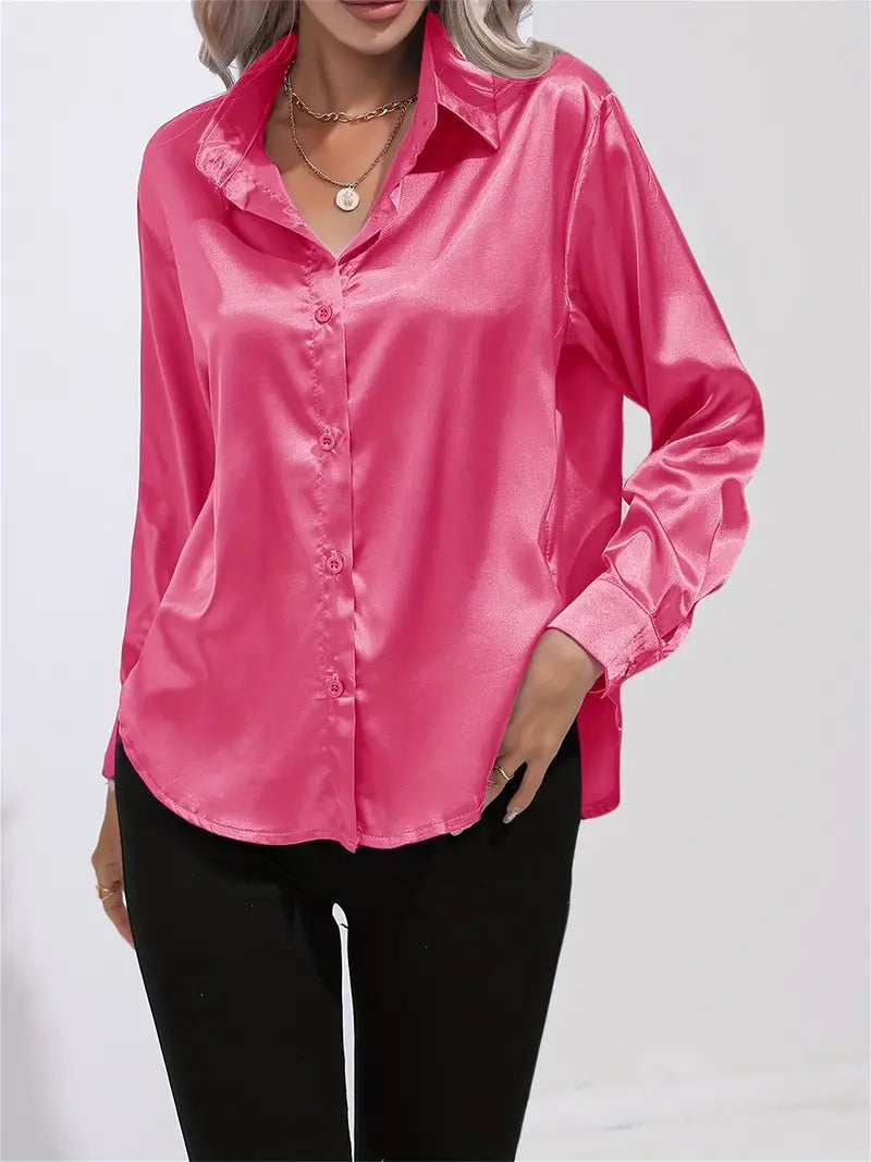 Alison Satin Blus | Elegant skjorta med knappar för kvinnor-Eva Jonsson