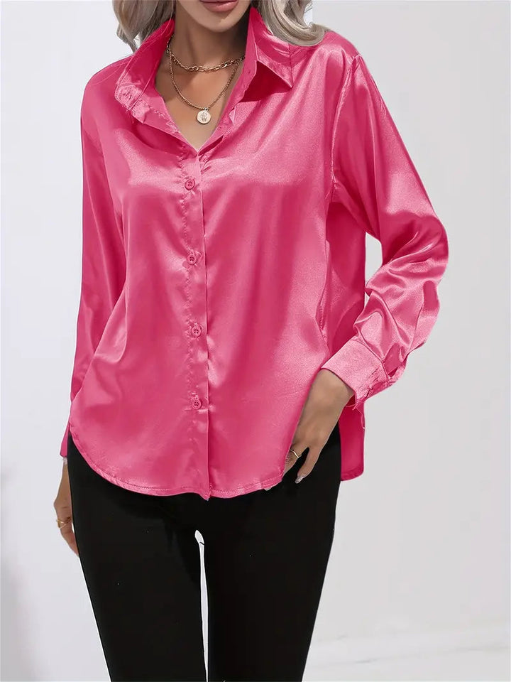 Alison Satin Blus | Elegant skjorta med knappar för kvinnor-Eva Jonsson
