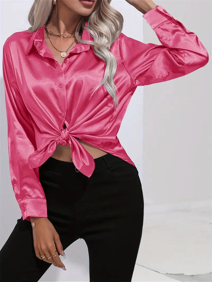 Alison Satin Blus | Elegant skjorta med knappar för kvinnor-Eva Jonsson
