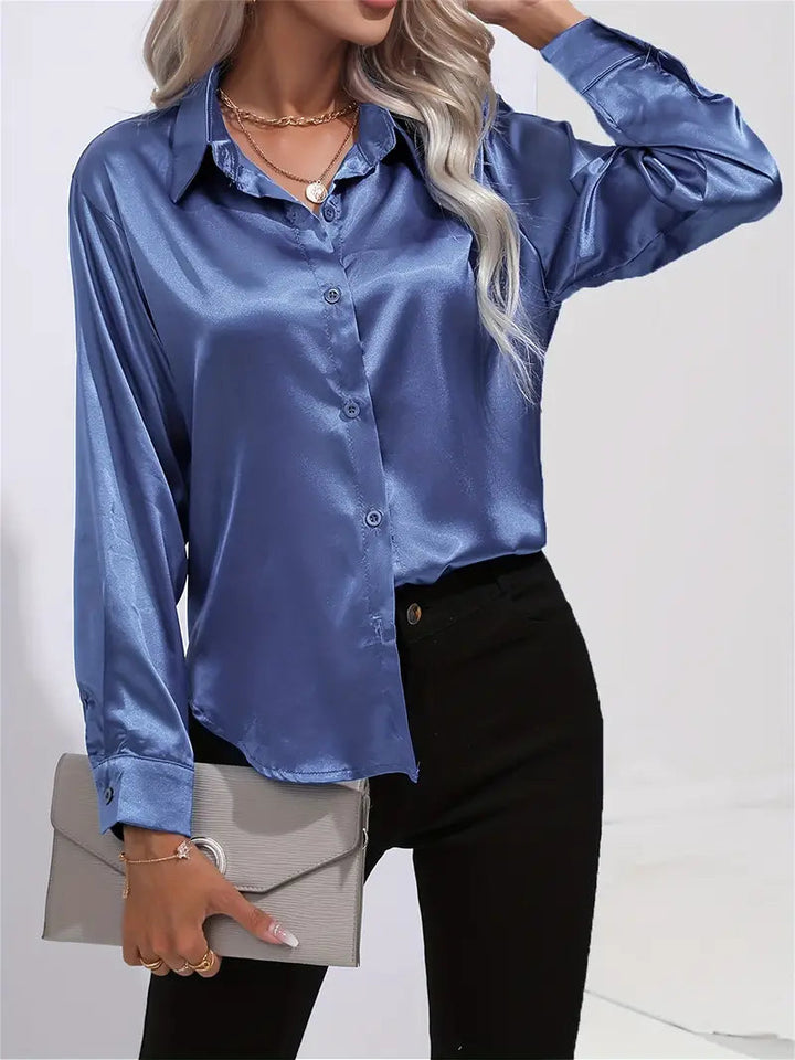 Alison Satin Blus | Elegant skjorta med knappar för kvinnor-Eva Jonsson