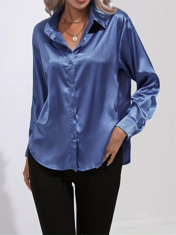 Alison Satin Blus | Elegant skjorta med knappar för kvinnor-Eva Jonsson