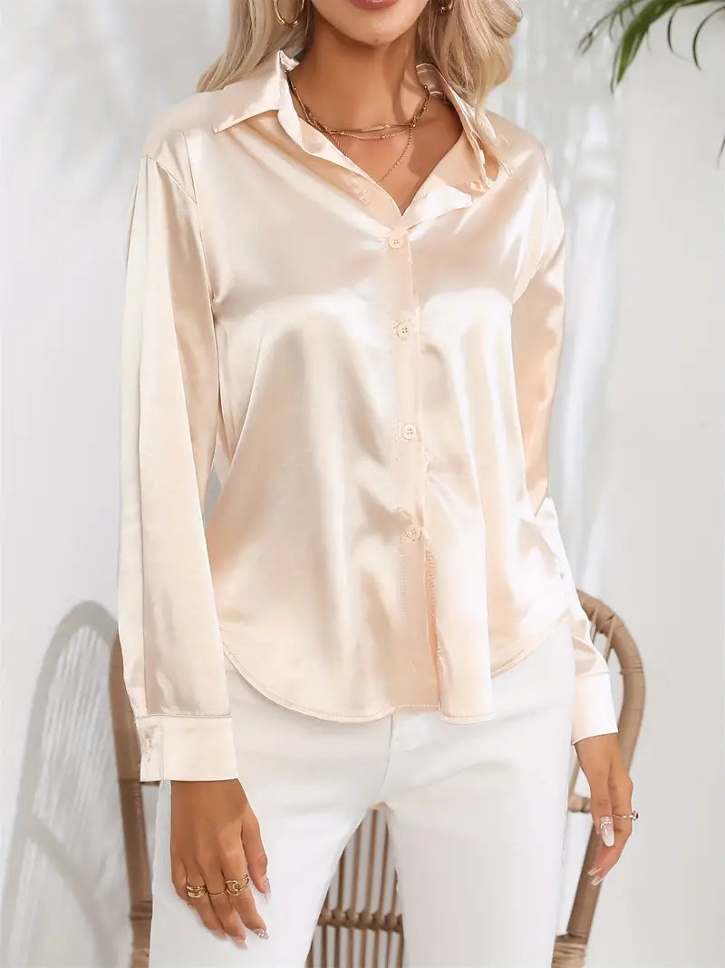Alison Satin Blus | Elegant skjorta med knappar för kvinnor-Eva Jonsson