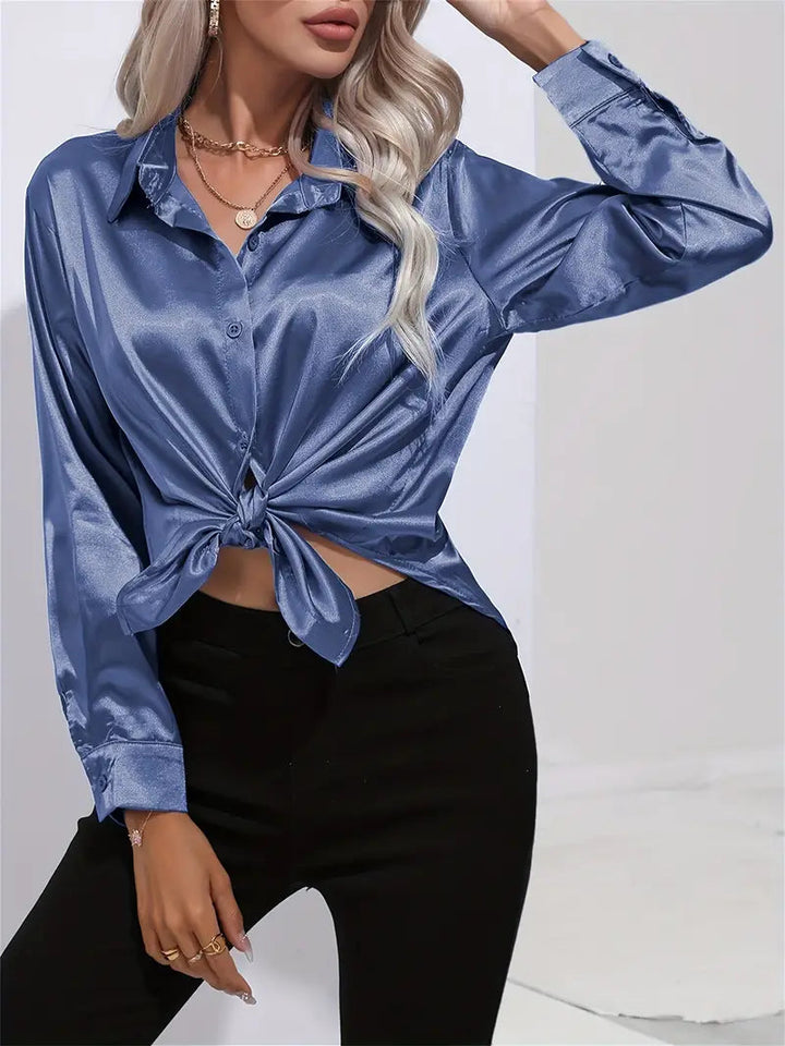 Alison Satin Blus | Elegant skjorta med knappar för kvinnor-Eva Jonsson