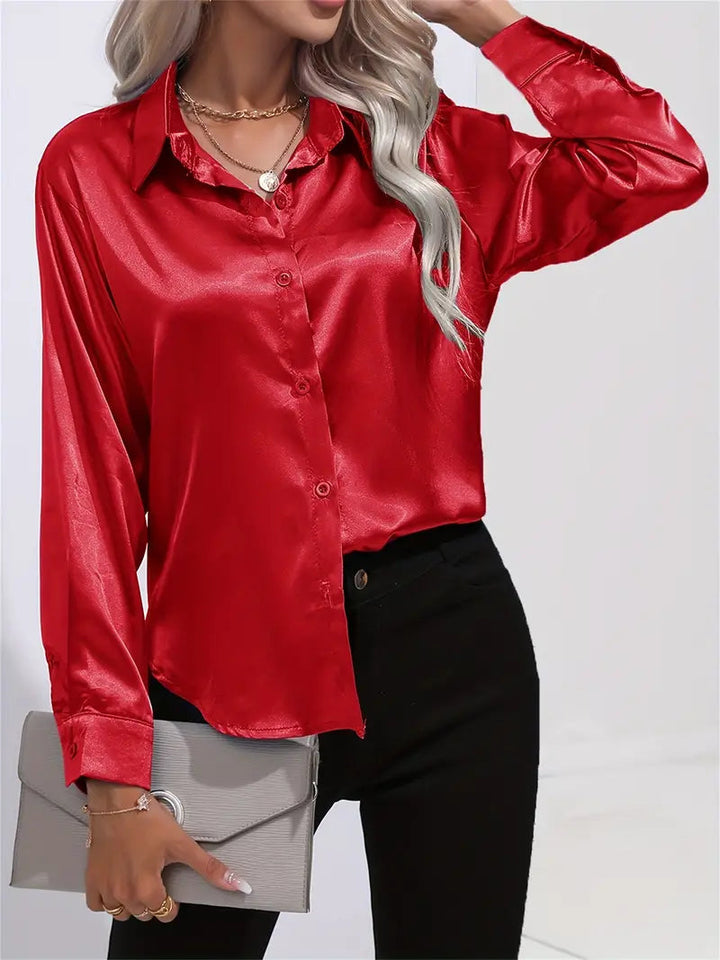 Alison Satin Blus | Elegant skjorta med knappar för kvinnor-Eva Jonsson
