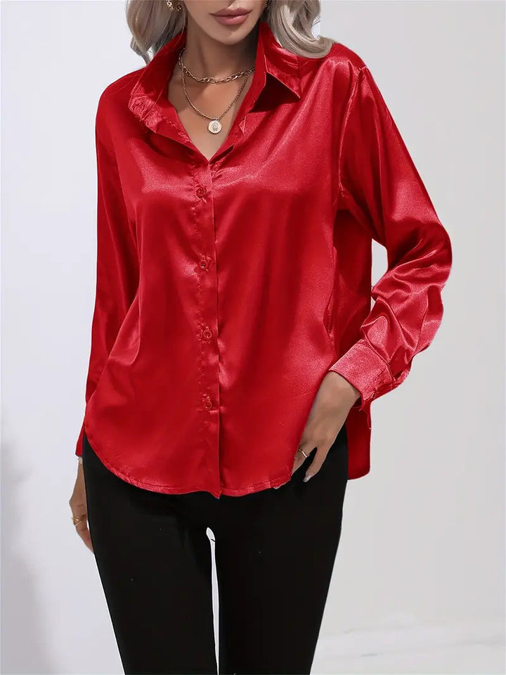 Alison Satin Blus | Elegant skjorta med knappar för kvinnor-Eva Jonsson