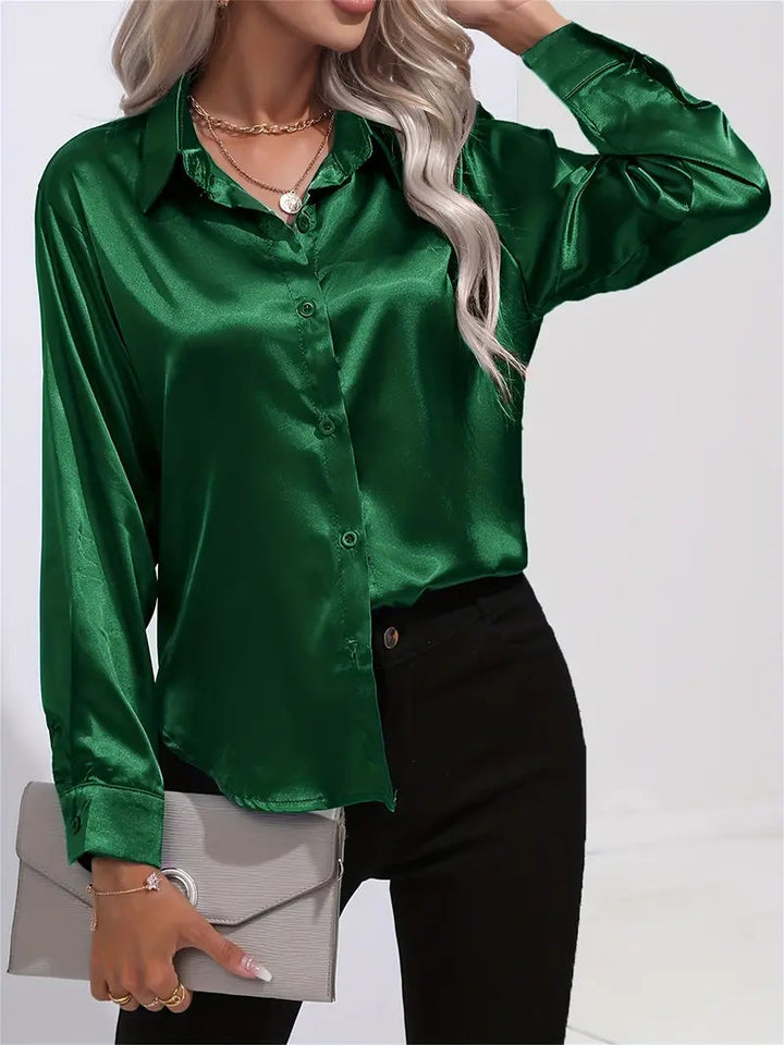 Alison Satin Blus | Elegant skjorta med knappar för kvinnor-Eva Jonsson