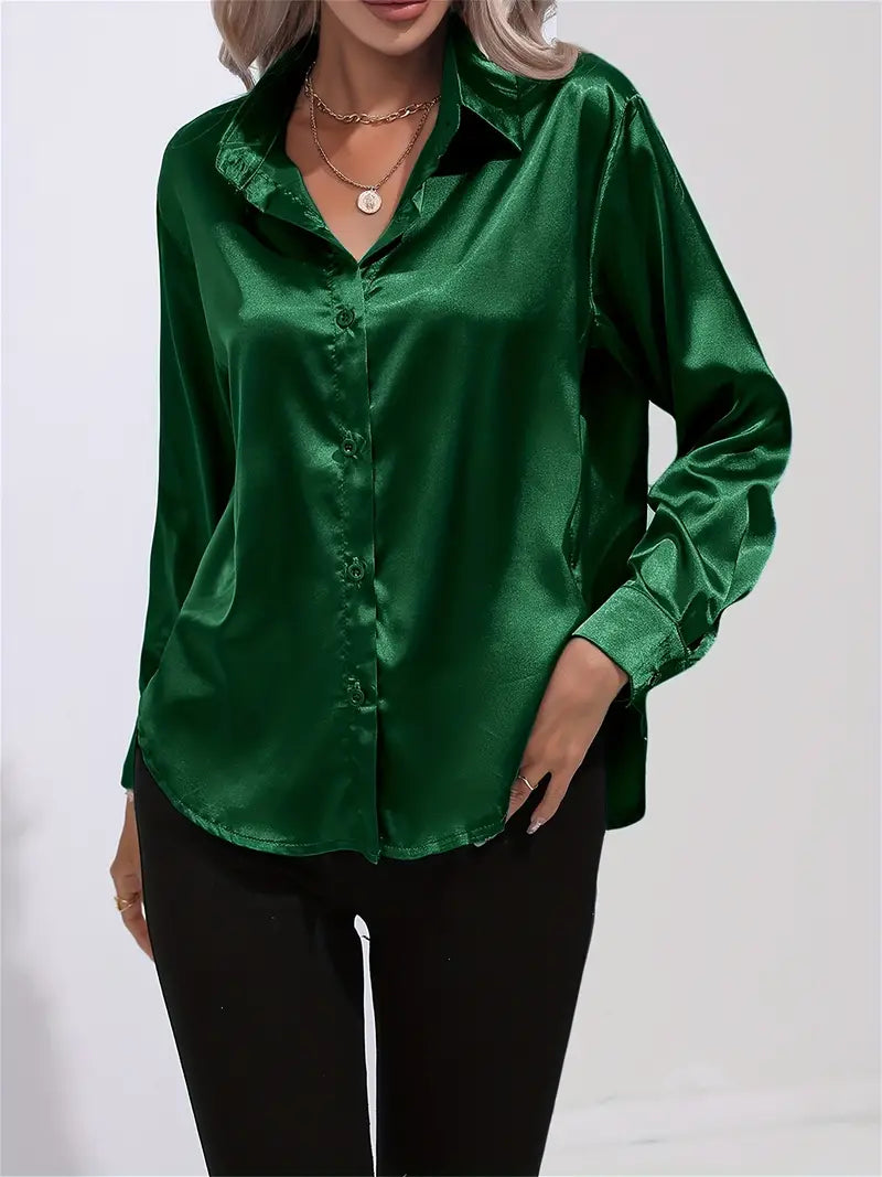 Alison Satin Blus | Elegant skjorta med knappar för kvinnor-Eva Jonsson