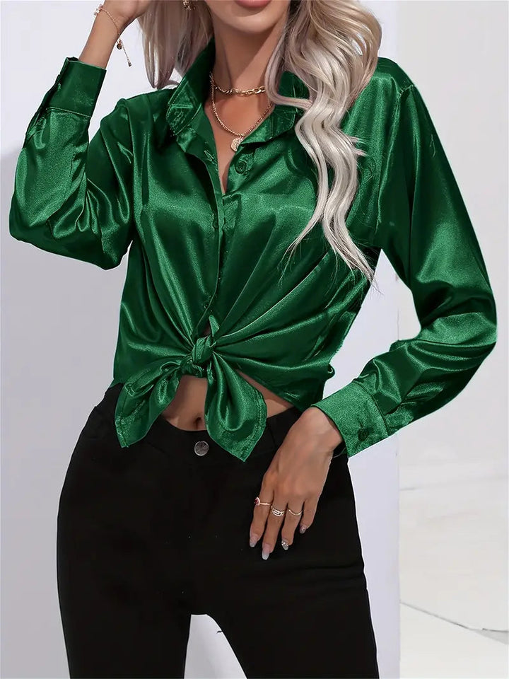 Alison Satin Blus | Elegant skjorta med knappar för kvinnor-Eva Jonsson
