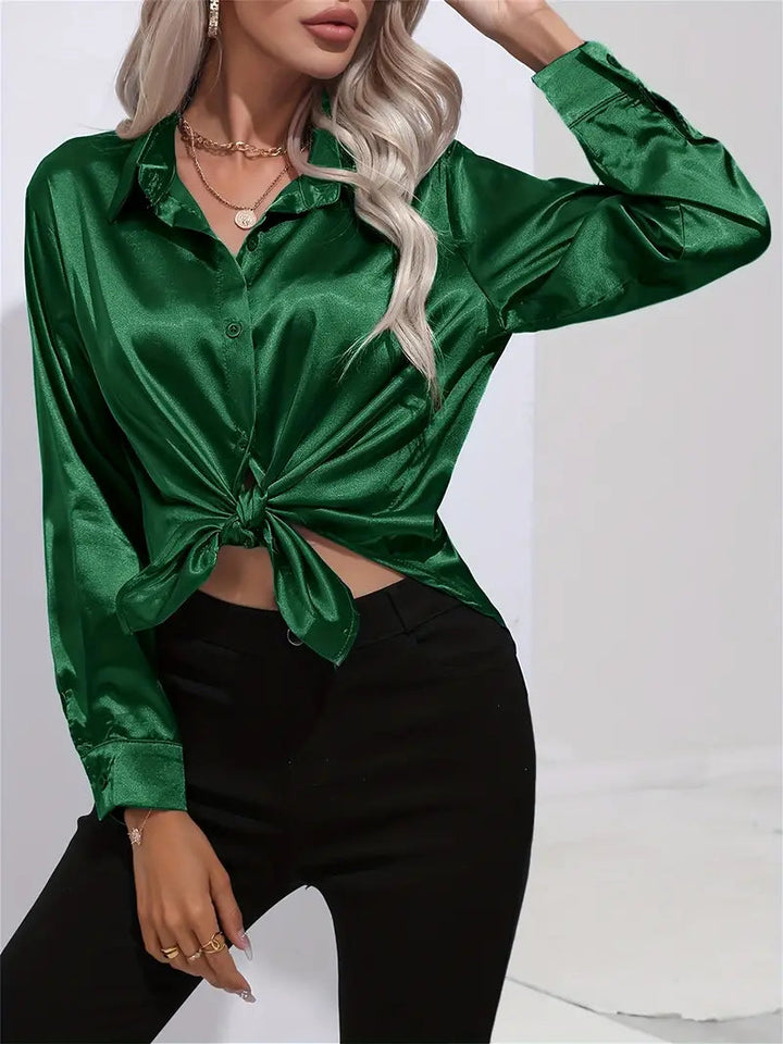 Alison Satin Blus | Elegant skjorta med knappar för kvinnor-Eva Jonsson
