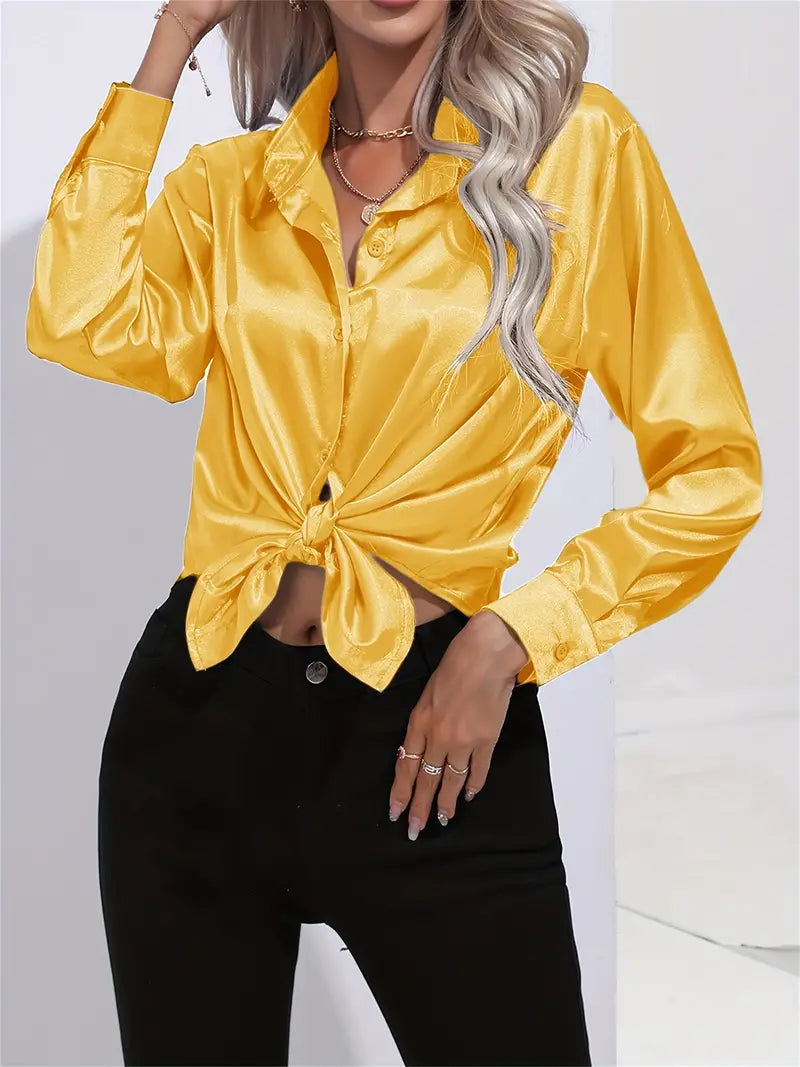 Alison Satin Blus | Elegant skjorta med knappar för kvinnor-Eva Jonsson