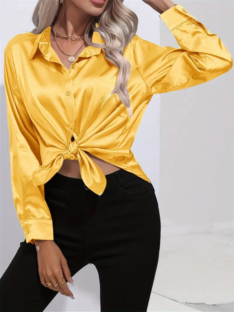 Alison Satin Blus | Elegant skjorta med knappar för kvinnor-Eva Jonsson