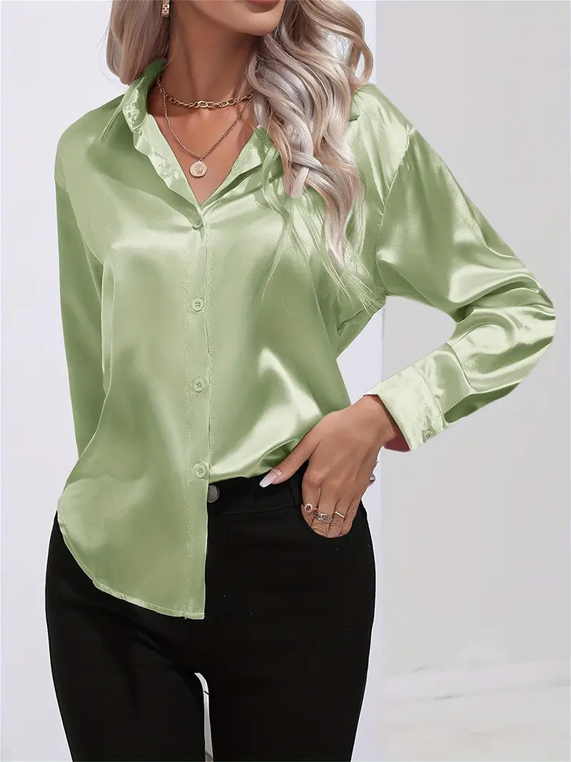Alison Satin Blus | Elegant skjorta med knappar för kvinnor-Eva Jonsson