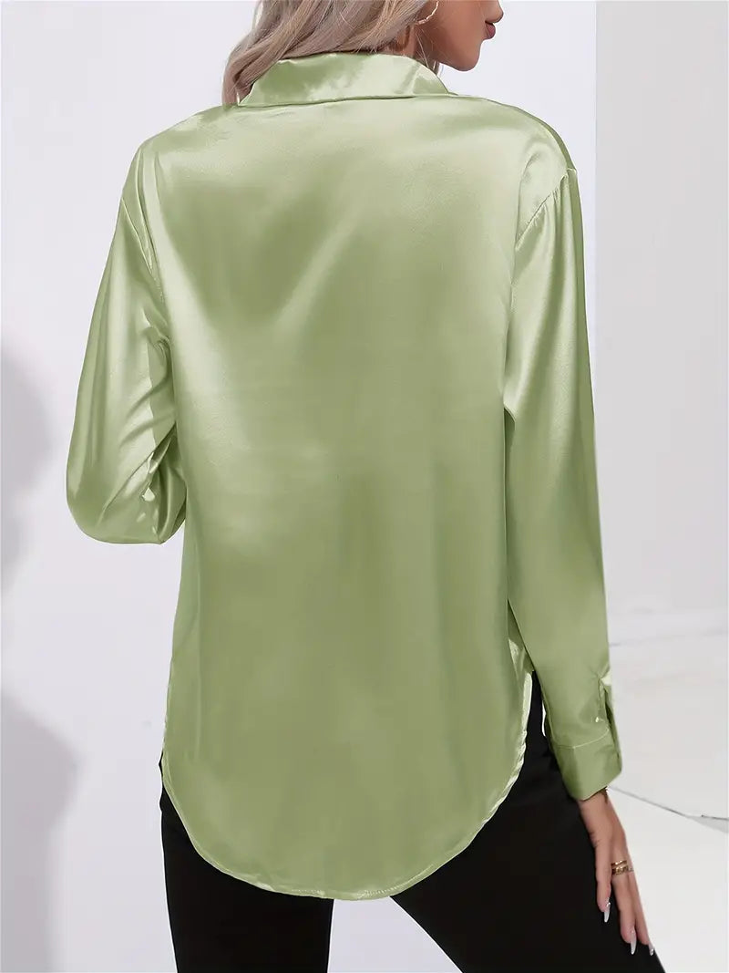 Alison Satin Blus | Elegant skjorta med knappar för kvinnor-Eva Jonsson
