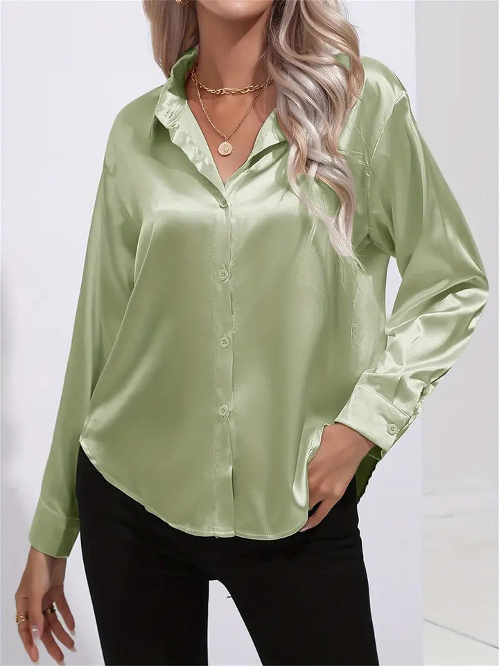 Alison Satin Blus | Elegant skjorta med knappar för kvinnor-Eva Jonsson