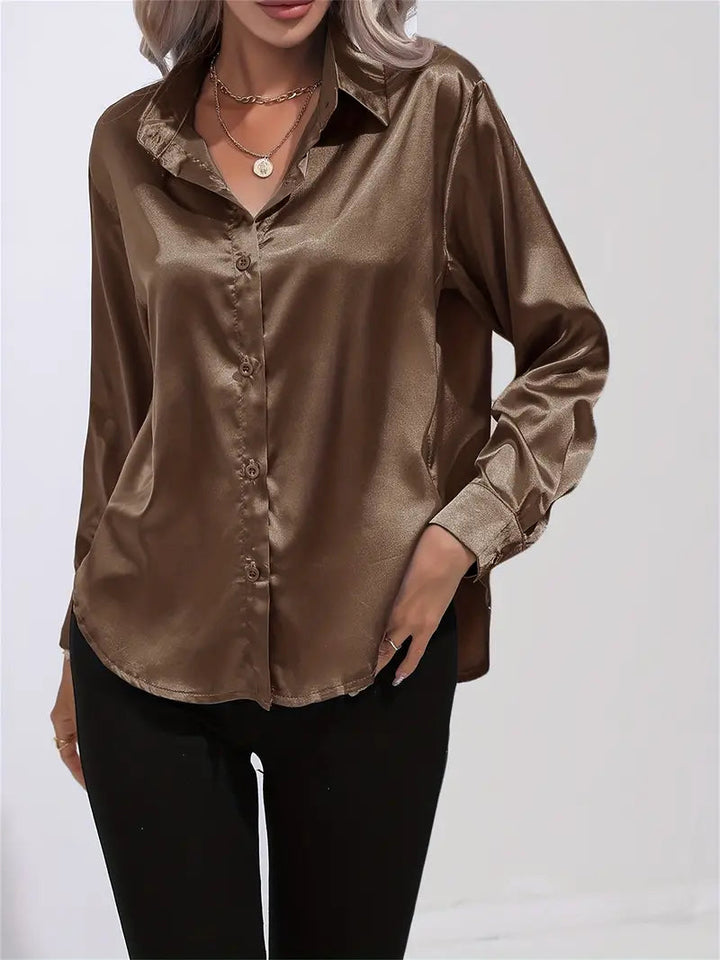 Alison Satin Blus | Elegant skjorta med knappar för kvinnor-Eva Jonsson