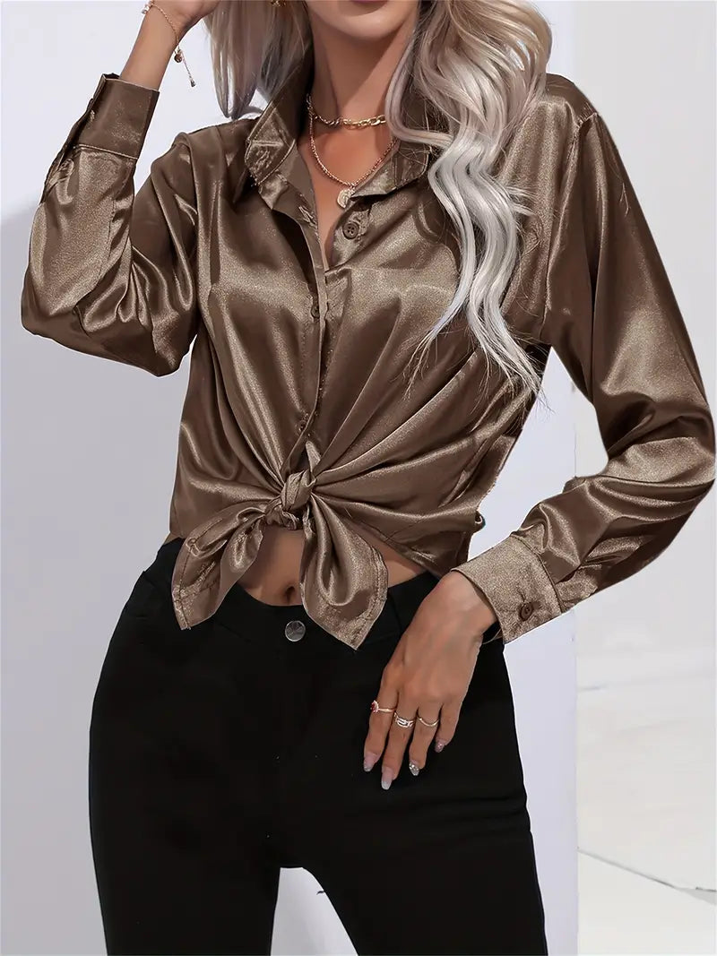 Alison Satin Blus | Elegant skjorta med knappar för kvinnor-Eva Jonsson