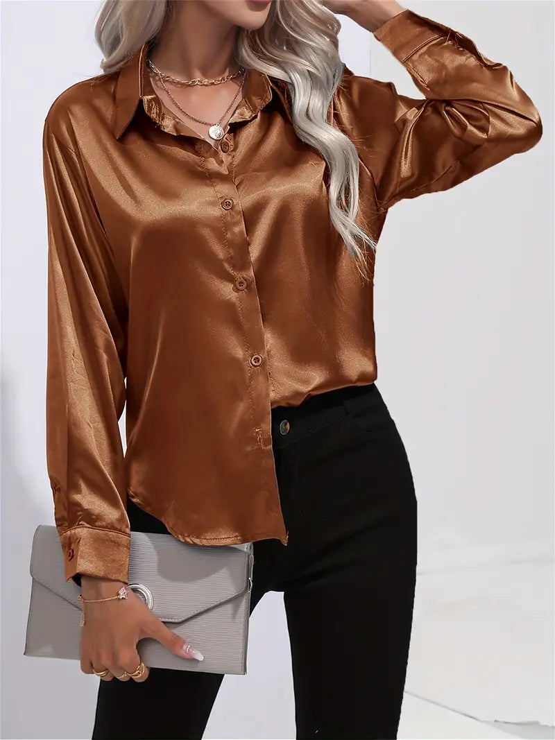 Alison Satin Blus | Elegant skjorta med knappar för kvinnor-Eva Jonsson