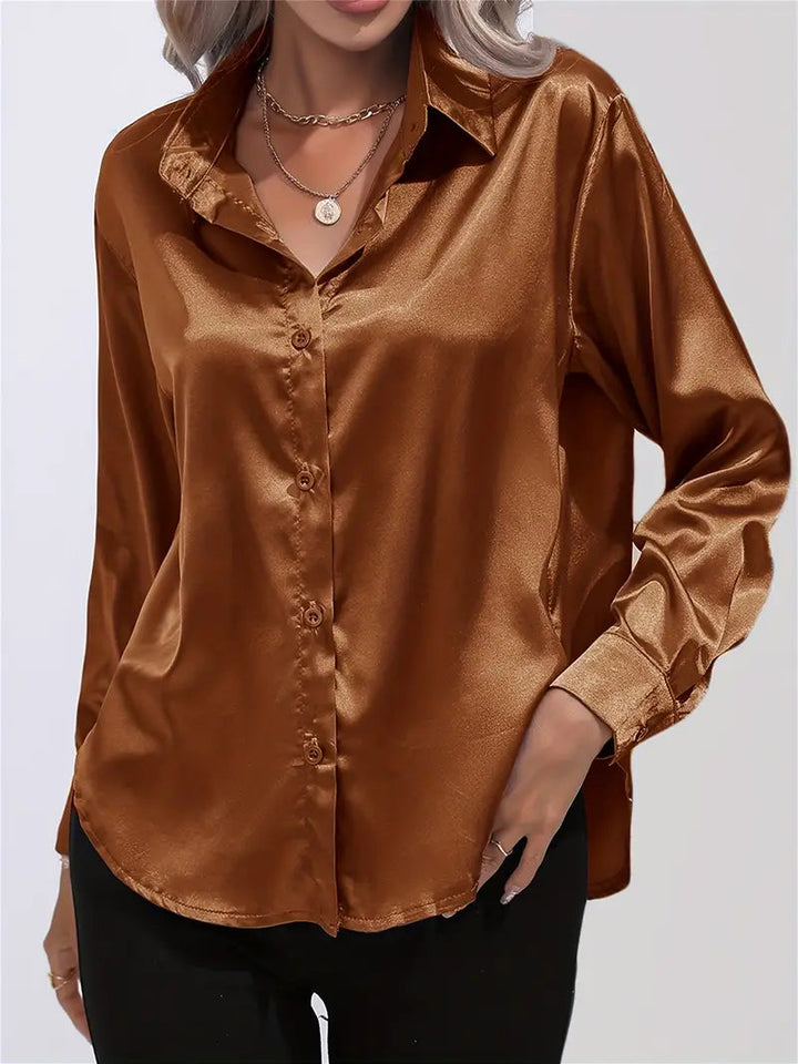 Alison Satin Blus | Elegant skjorta med knappar för kvinnor-Eva Jonsson