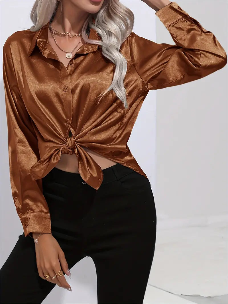 Alison Satin Blus | Elegant skjorta med knappar för kvinnor-Eva Jonsson