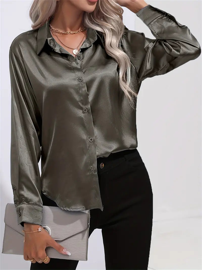 Alison Satin Blus | Elegant skjorta med knappar för kvinnor-Eva Jonsson