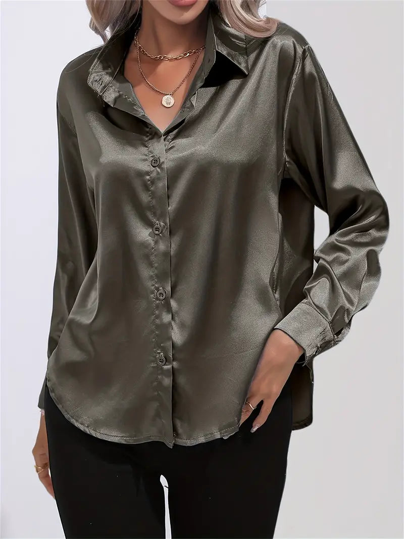 Alison Satin Blus | Elegant skjorta med knappar för kvinnor-Eva Jonsson