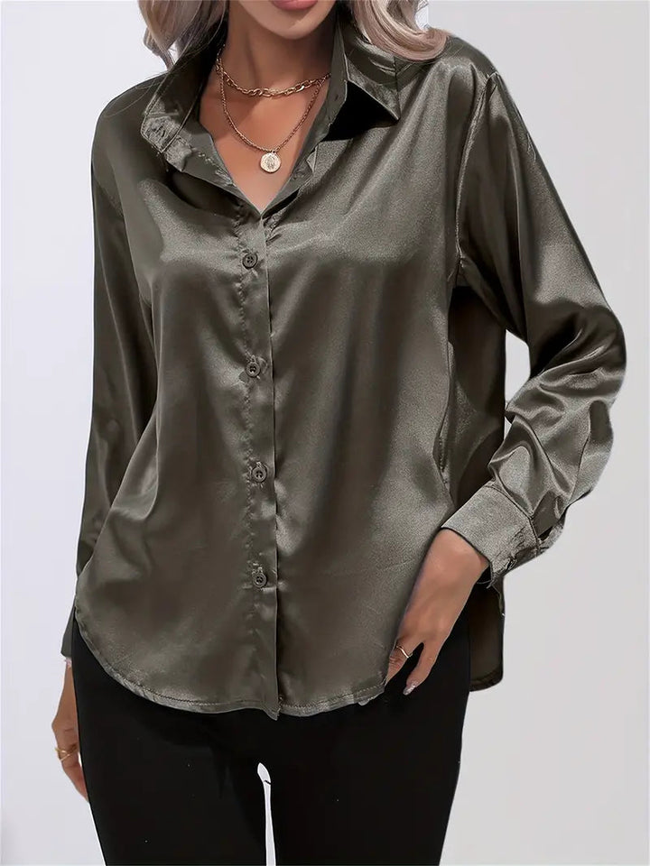 Alison Satin Blus | Elegant skjorta med knappar för kvinnor-Eva Jonsson