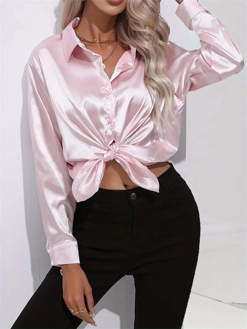 Alison Satin Blus | Elegant skjorta med knappar för kvinnor-Eva Jonsson