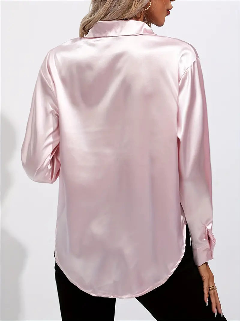Alison Satin Blus | Elegant skjorta med knappar för kvinnor-Eva Jonsson