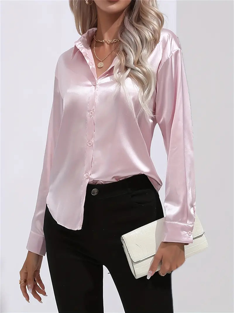 Alison Satin Blus | Elegant skjorta med knappar för kvinnor-Eva Jonsson