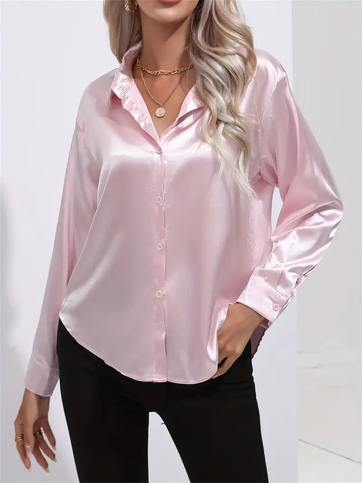 Alison Satin Blus | Elegant skjorta med knappar för kvinnor-Eva Jonsson