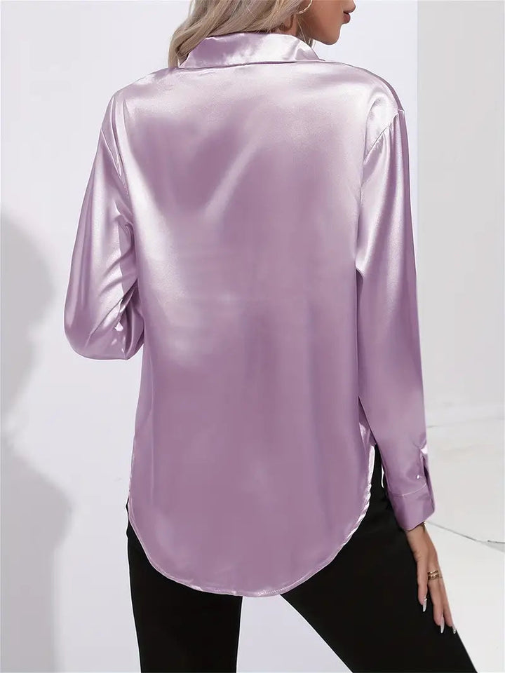 Alison Satin Blus | Elegant skjorta med knappar för kvinnor-Eva Jonsson