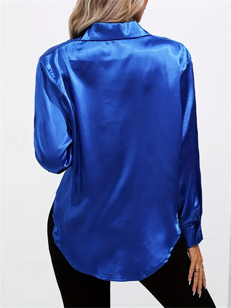 Alison Satin Blus | Elegant skjorta med knappar för kvinnor-Eva Jonsson