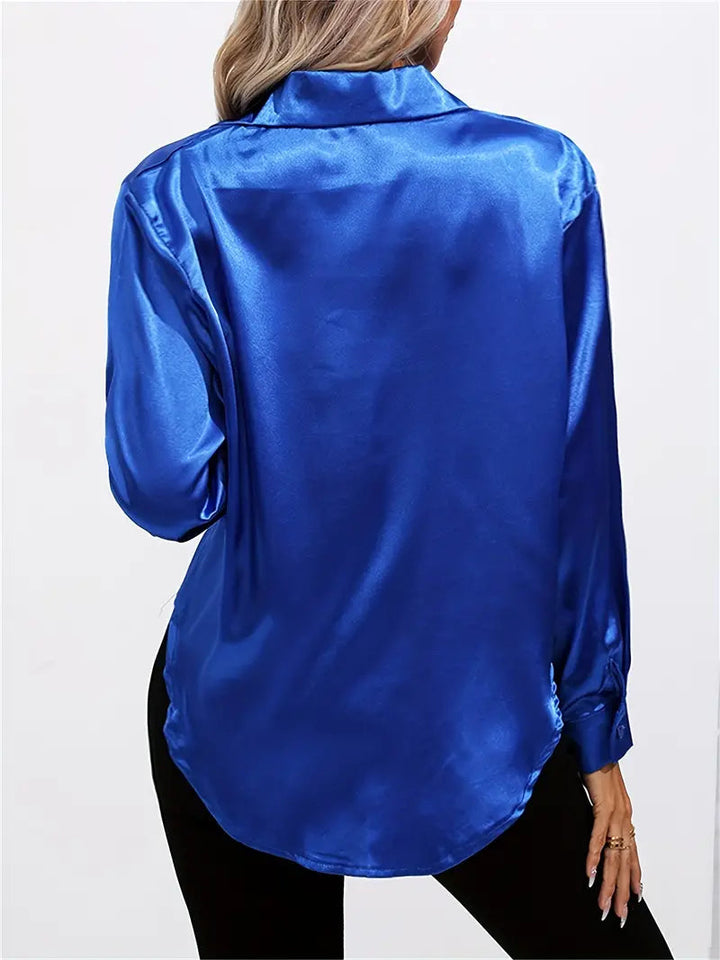 Alison Satin Blus | Elegant skjorta med knappar för kvinnor-Eva Jonsson