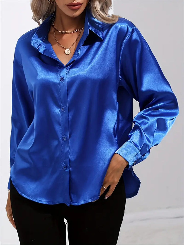Alison Satin Blus | Elegant skjorta med knappar för kvinnor-Eva Jonsson