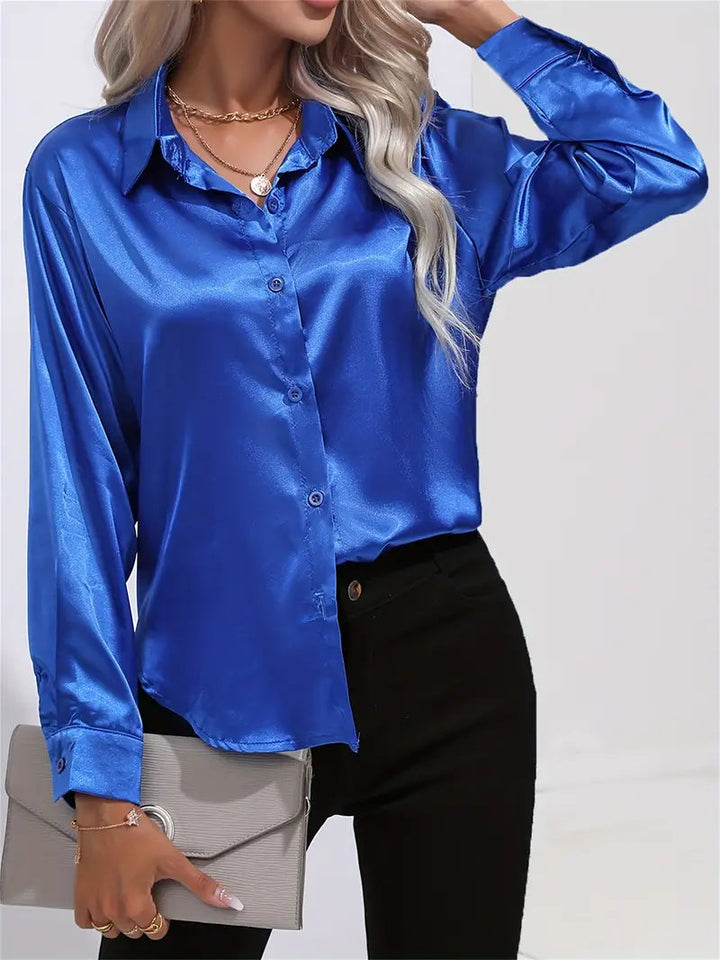 Alison Satin Blus | Elegant skjorta med knappar för kvinnor-Eva Jonsson