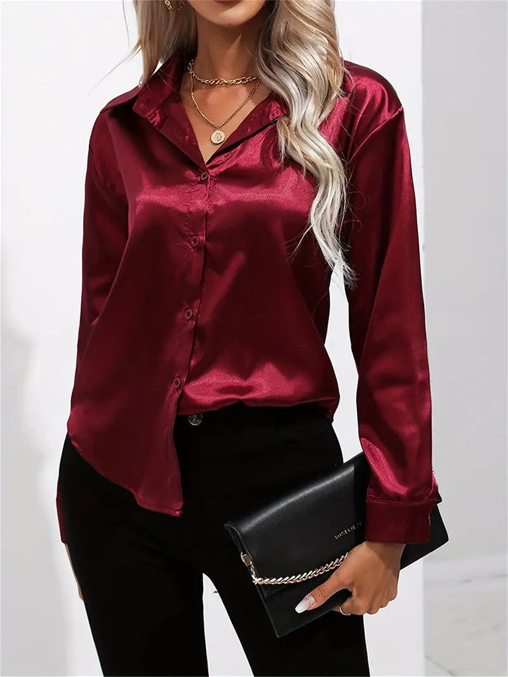 Alison Satin Blus | Elegant skjorta med knappar för kvinnor-Eva Jonsson