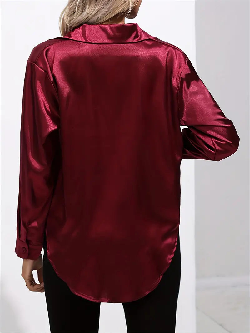 Alison Satin Blus | Elegant skjorta med knappar för kvinnor-Eva Jonsson