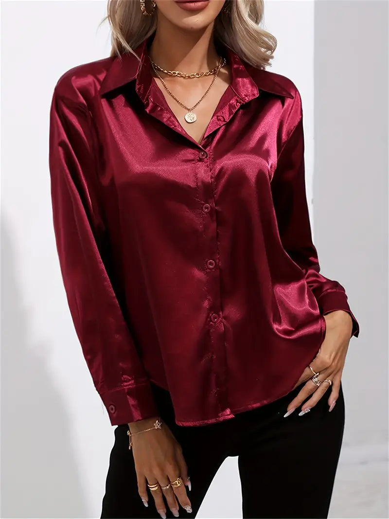 Alison Satin Blus | Elegant skjorta med knappar för kvinnor-Eva Jonsson
